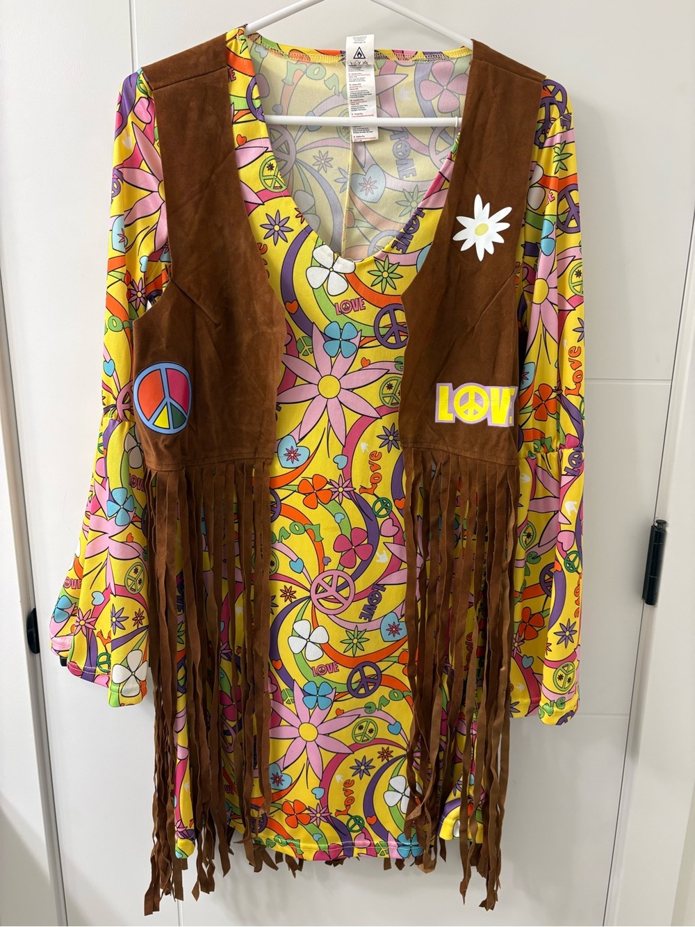 Halloween! Women’s Hippie Dress with Brown Vest and headband. Size Medium